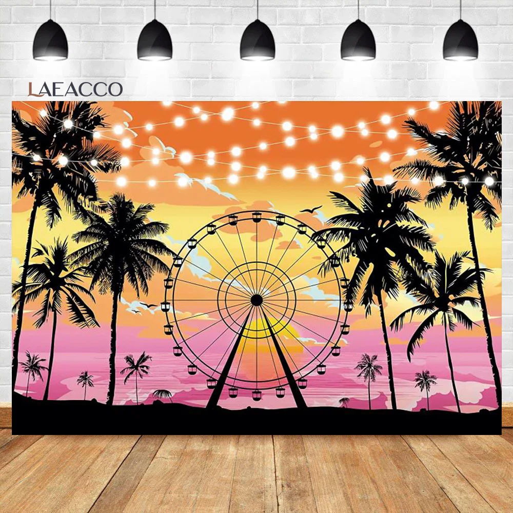 Laeacco Summer Sea Backdrops Sky Clouds Tropical Beach Palms Trees Photography Backgrounds For Photo Studio Photocall Photozone