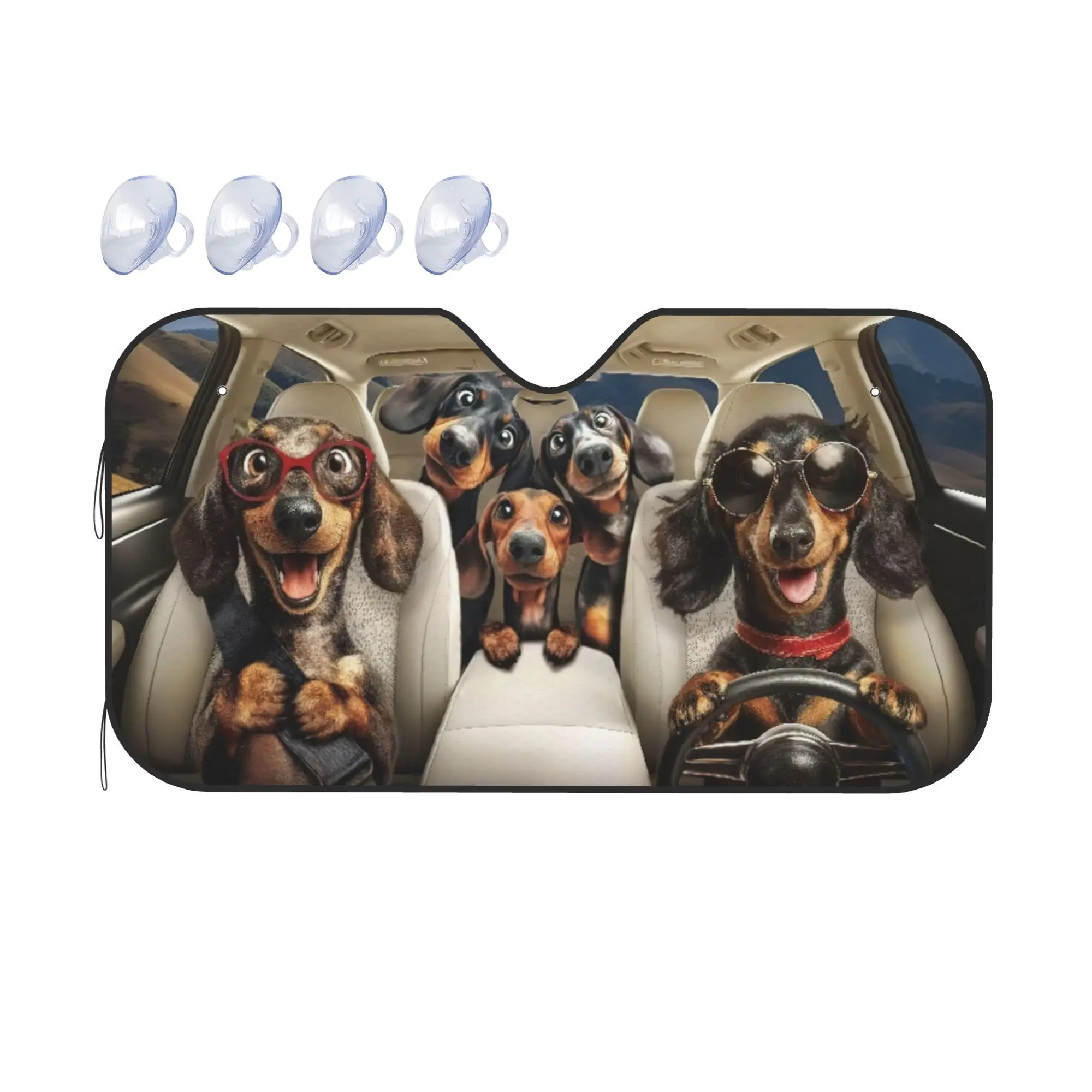1pc 2D FLAT PRINTING Humorous Dachshund Sunshade For Car Windshield