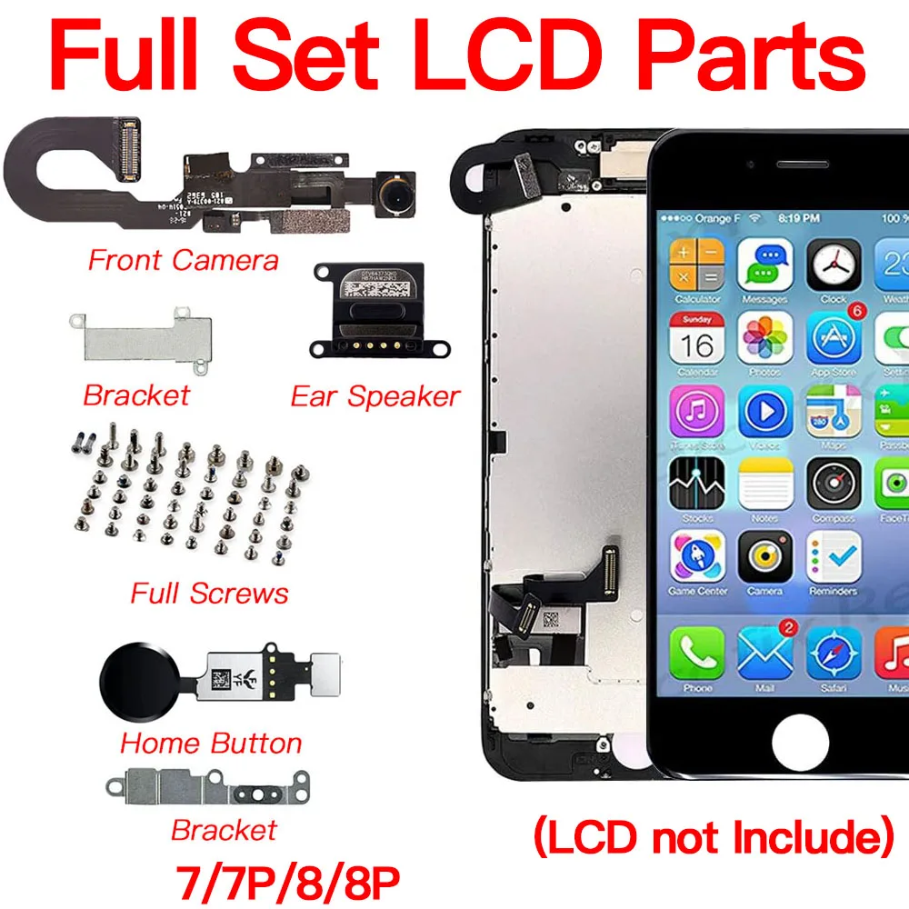 Wewnętrzne części zamienne LCD do iPhone'a 7 8 Plus Przedni aparat Przycisk Home Pełny zestaw śrub Głośnik douszny ...