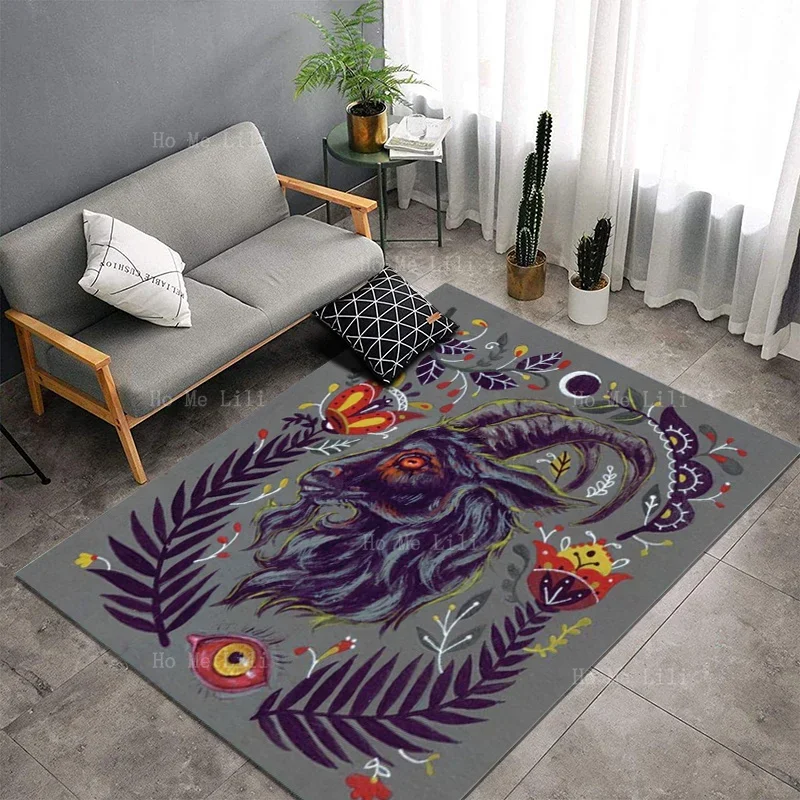 Folk Artist's Design Of The Unique Evil Satanic Goat Non Slip Flannel Floor Rugs By Ho Me Lili