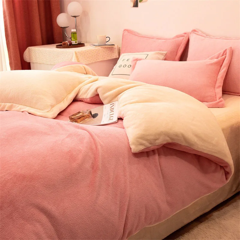 

Winter Warm Quilt Cover Solid Color Milk Velvet Queen King Duvet Cover Coral Fleece Comforter Case Blanket Bedding Bed Cover