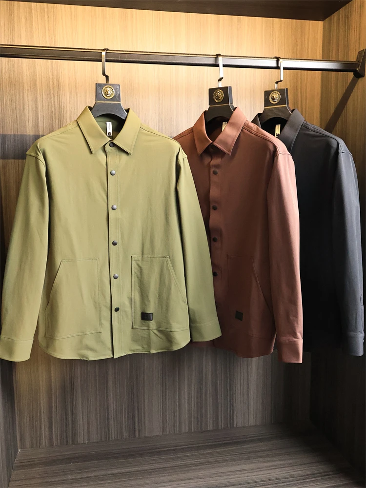 

Modern Urban Men's Long Sve irt Texture Waed Elastic Versatile Collared Autumn Faionable Japanese Sle Stand Fit