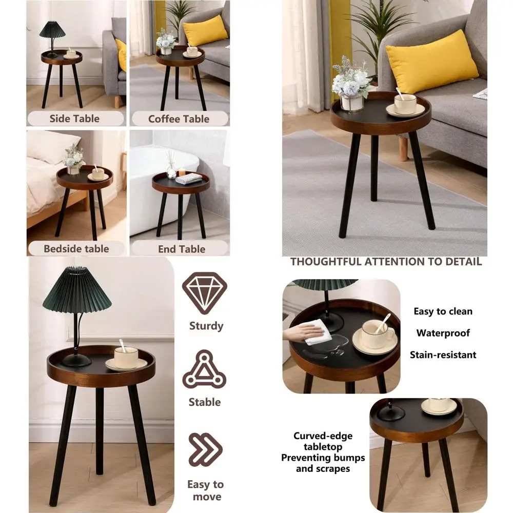 

Compact Circular Wood Coffee Table with 3 Metal Legs, Modern Living/Bedroom/Office Furniture for Small Spaces, 15.7x15.7x18 inch