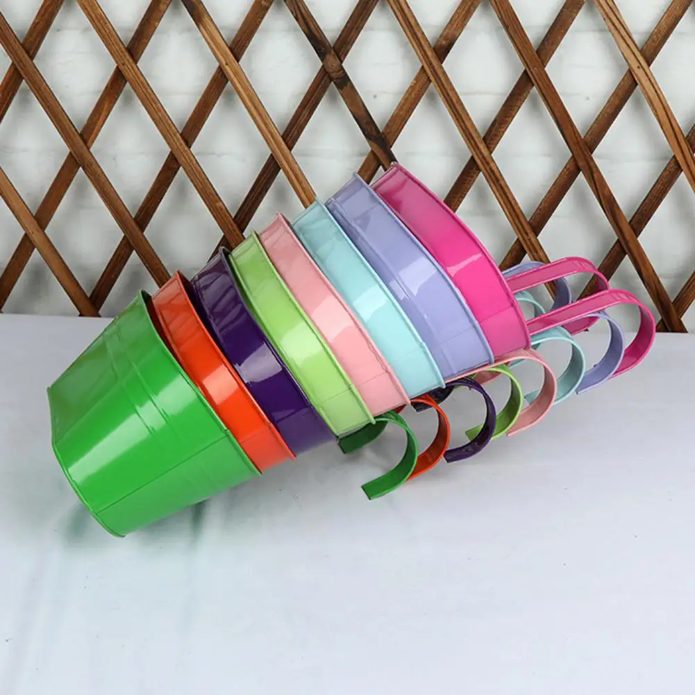 Multicolor Iron Hanging Flower Pots With Detachable Hooks Perfect For Balcony Fence Patio Yard Garden Decoration.