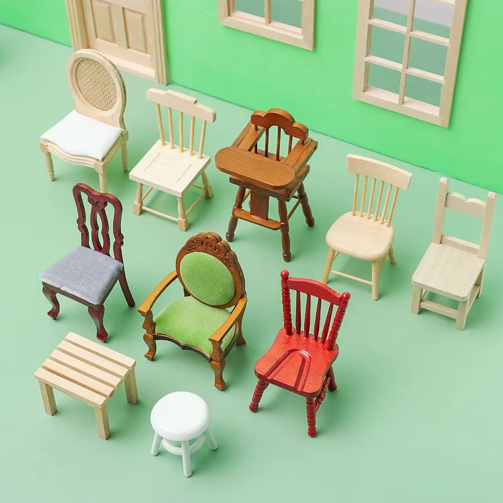 1:12 Scale Dollhouse Furniture Miniature Chair Sofa Wood Mini Stool DollHouse Accessory Restaurant Chair Scene Model Photo Props