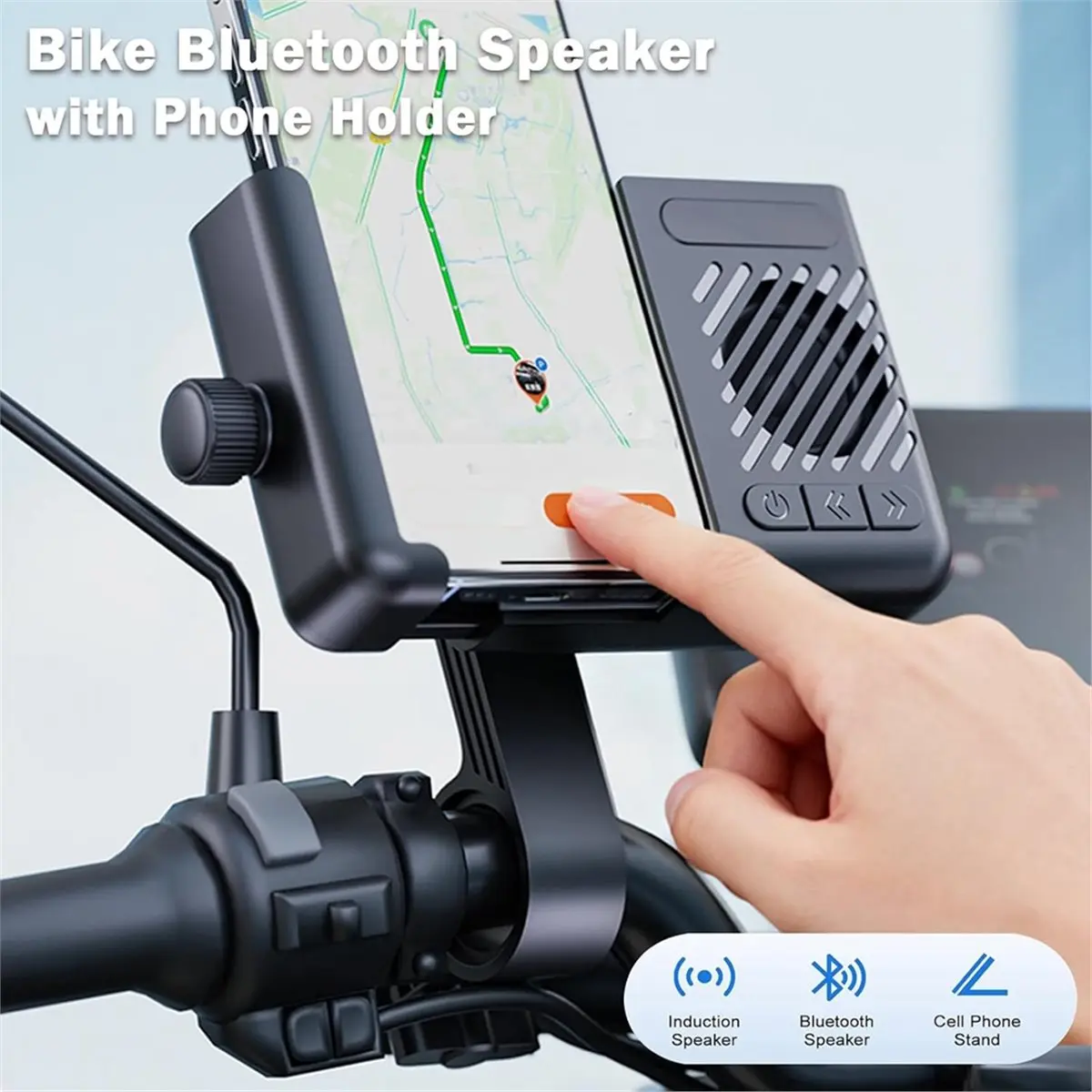 Bike Wireless Bluetooth Speaker with Phone Holder,IPX6 Waterproof Wireless Speaker for Cycling Motorcycle Bike Handlebar