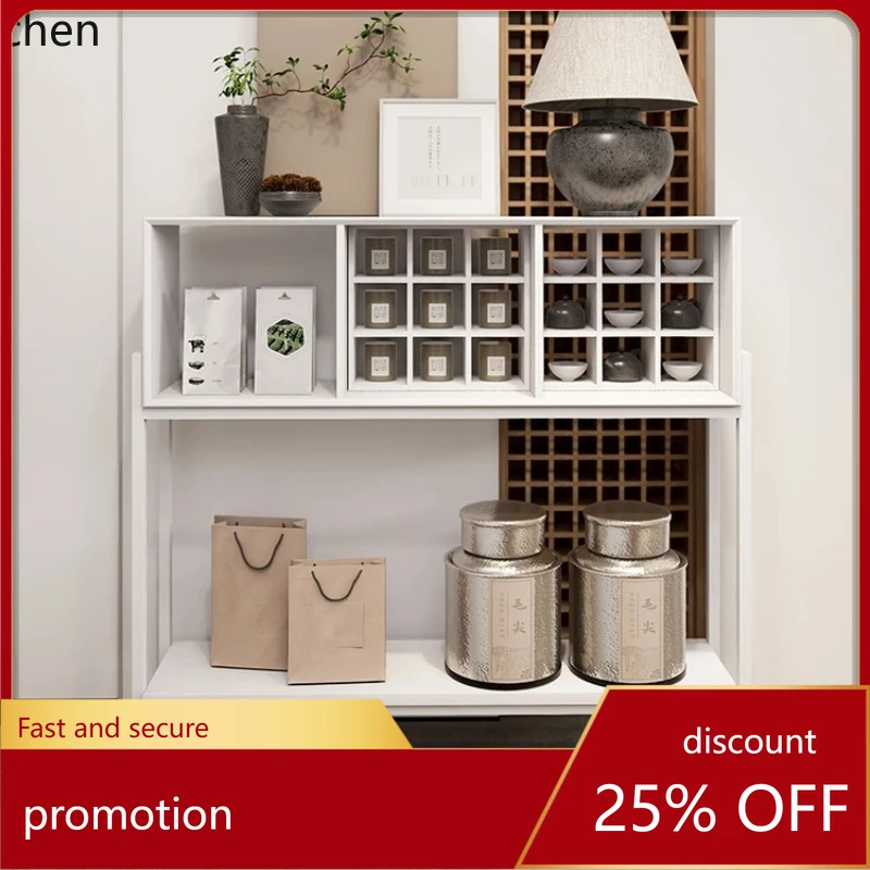 HXL Tea Shop Island Display Rack White Tea Set Grid Display Rack Wall-Mounted Island Combination Shelf