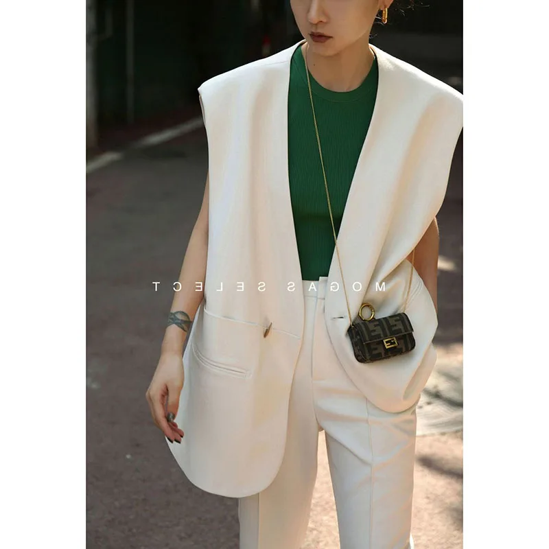 

Women's New Medium Long Suit Vest Vest Jacket Women's Spring And Summer Waistcoat With Loose Sleeveless Top And Soft Button Coat