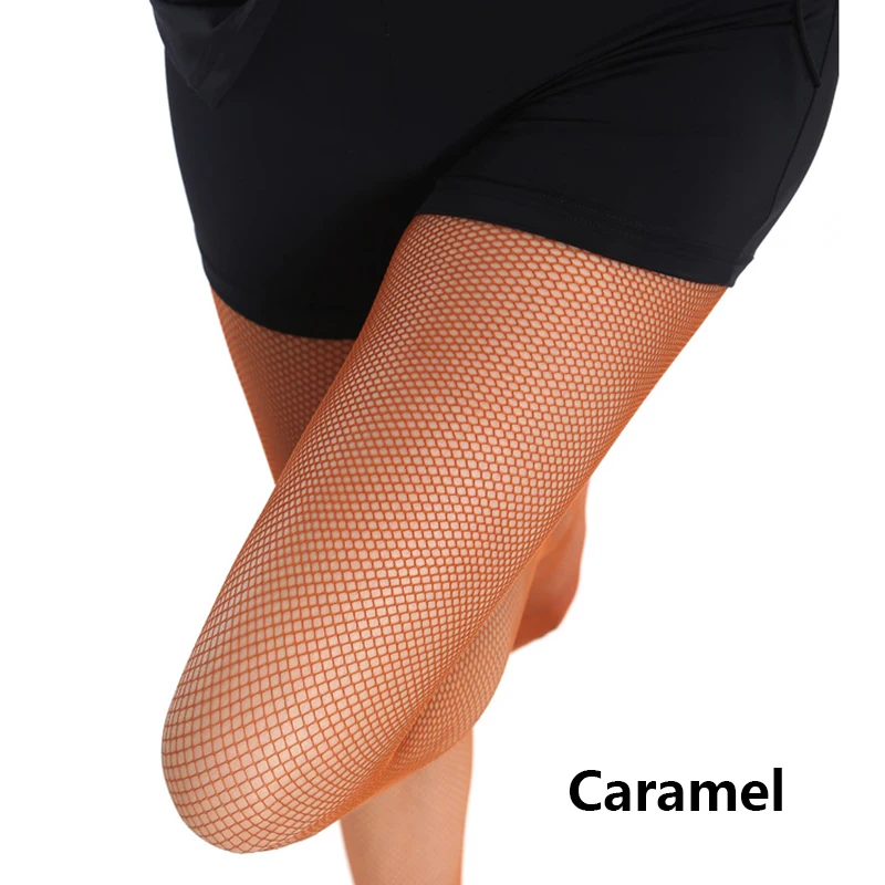 Latin tights Small Mesh Pantyhose Caramel Cotton Crotch Modern Dance Socks Wear-resistant Dance Fishnet Tights