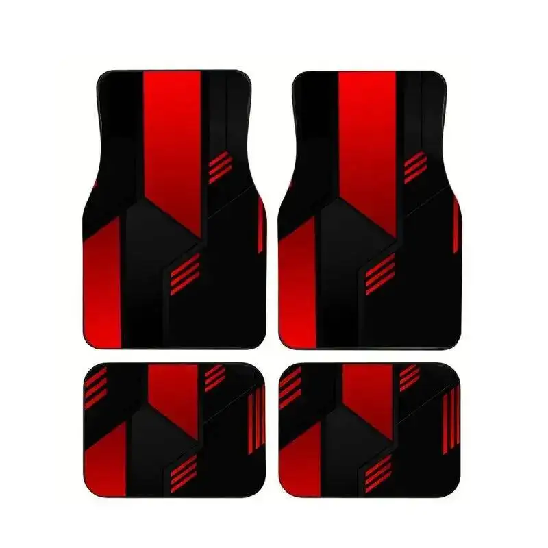 

4Pcs Black Red Tech Geometric Print Car Floor Mats Non-Slip Waterproof Universal Foot Pads For Auto Interior For Sedan SUV Truck