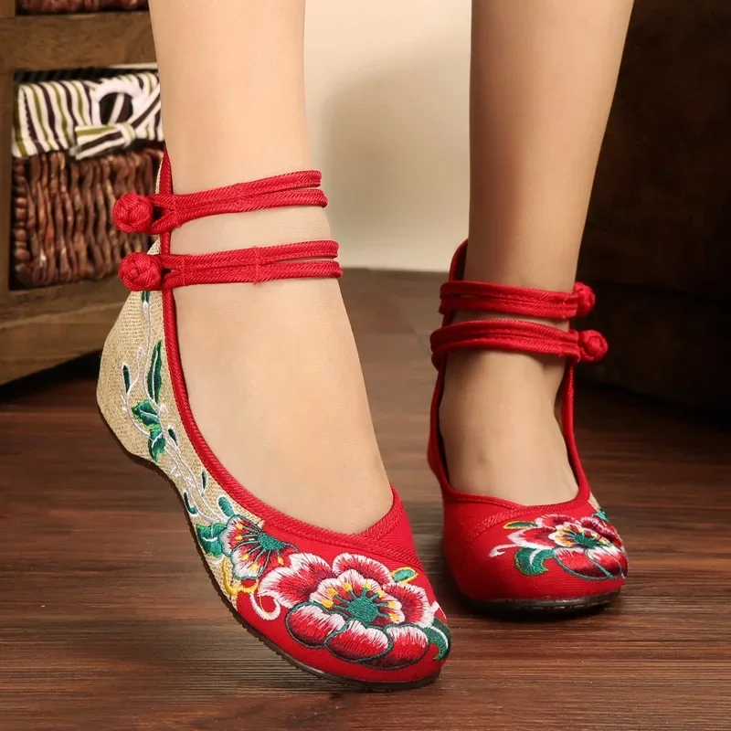 Sunflower Embroidered Women Canvas Ballet Flats Ankle Strap Ladies Casual Cotton Chinese Embroidery Ballerina Shoes 2026