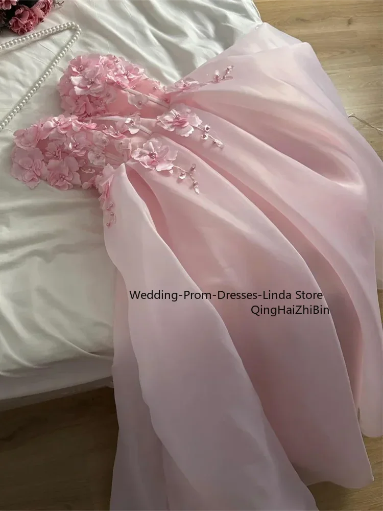 

Pink 3D Flower A-line Floor-Length Organza Evening Dresses for Women Prom Party Gala Special Events Dress 2024 Customized