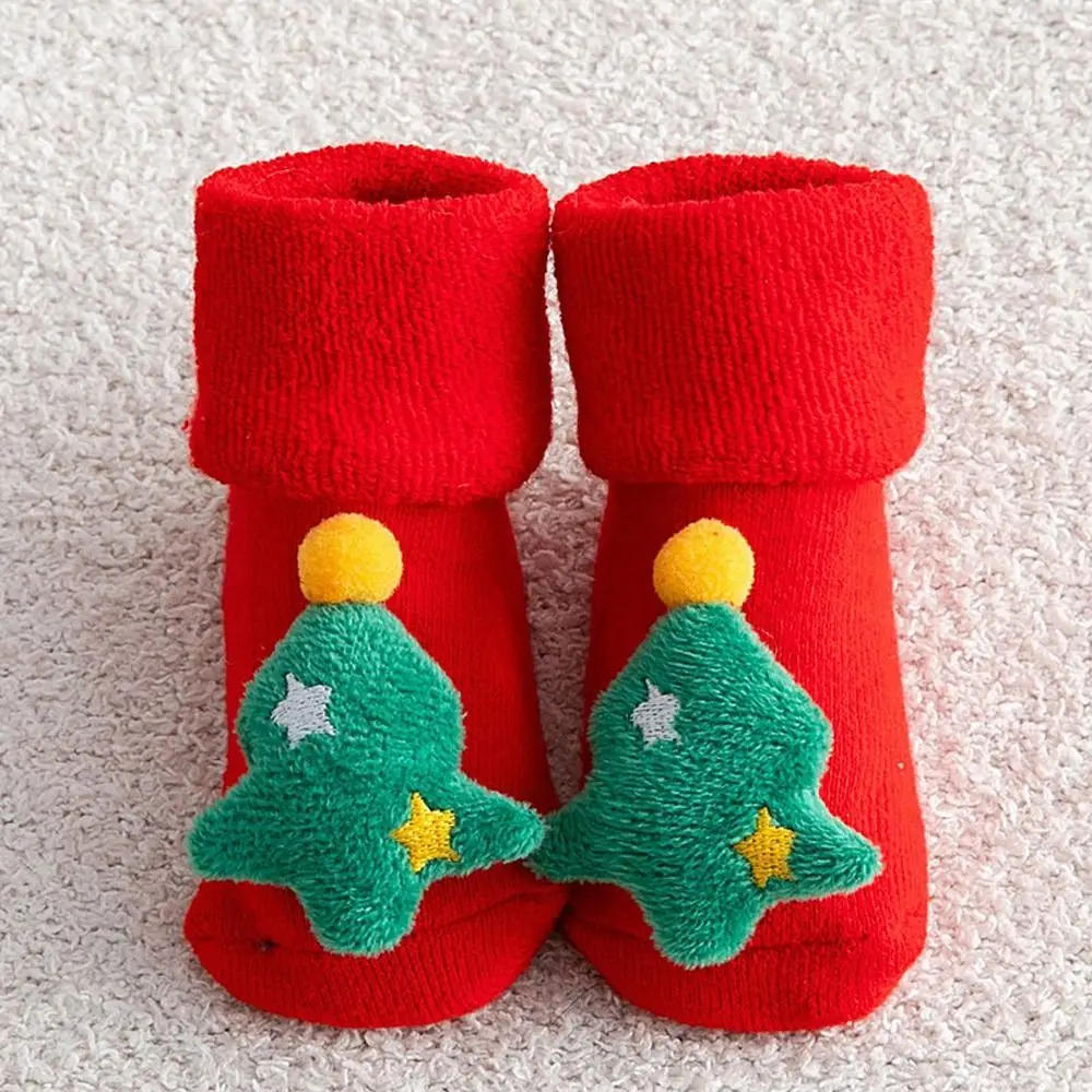 Cute Non-slip Thicken Santa Claus Deer Winter Tree Infant Short Socks Floor Socks Kids Cotton Socks Baby Christmas Socks