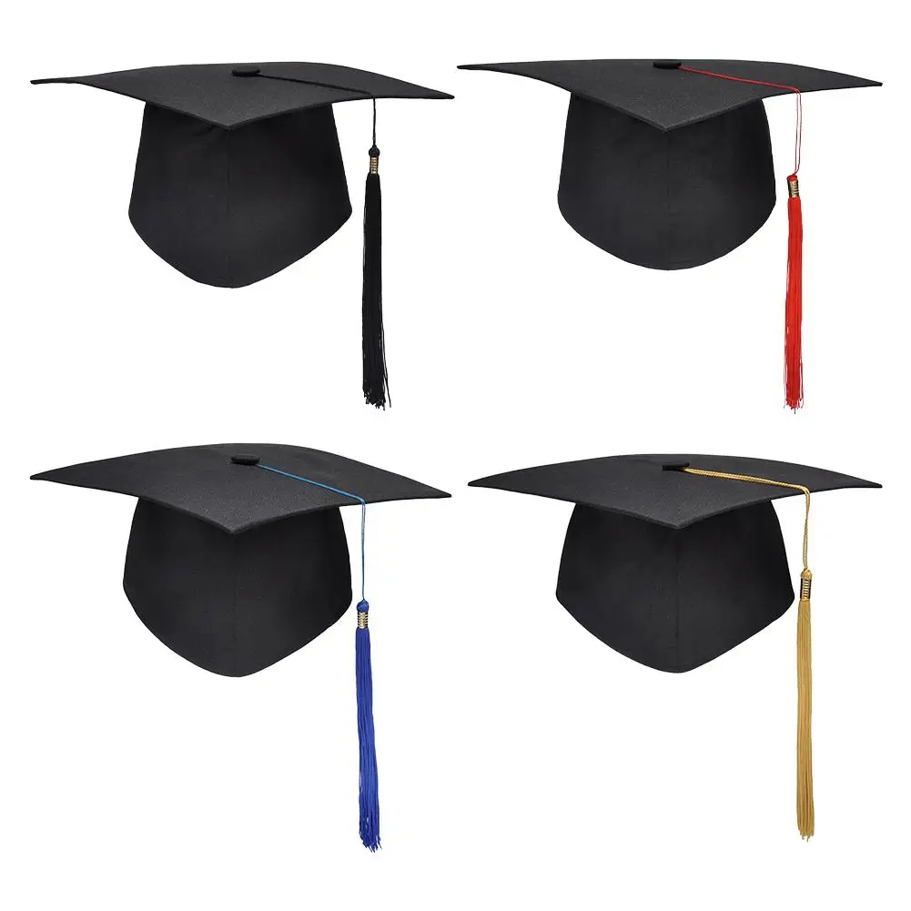 Nuevo sombrero de graduación, gorras de soltero negras para adultos con borlas, suministros de decoración para fiesta de graduación de felicitación del maestro universitario