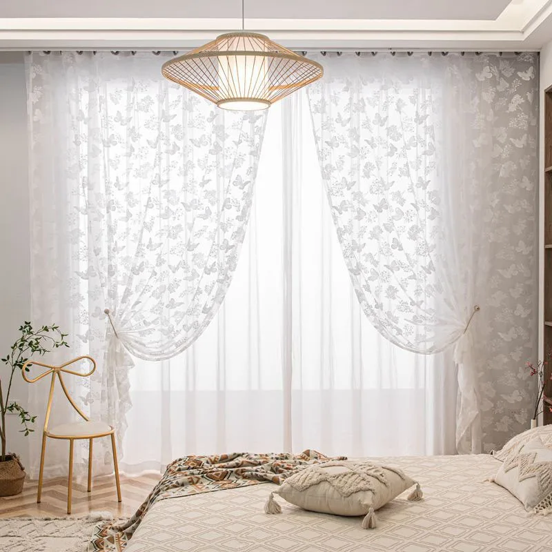 Schmetterlings gaze Vorhang europäische und amerikanische weiße Spitze Gaze Vorhang Vorhänge für Wohnzimmer Esszimmer Schlafzimmer