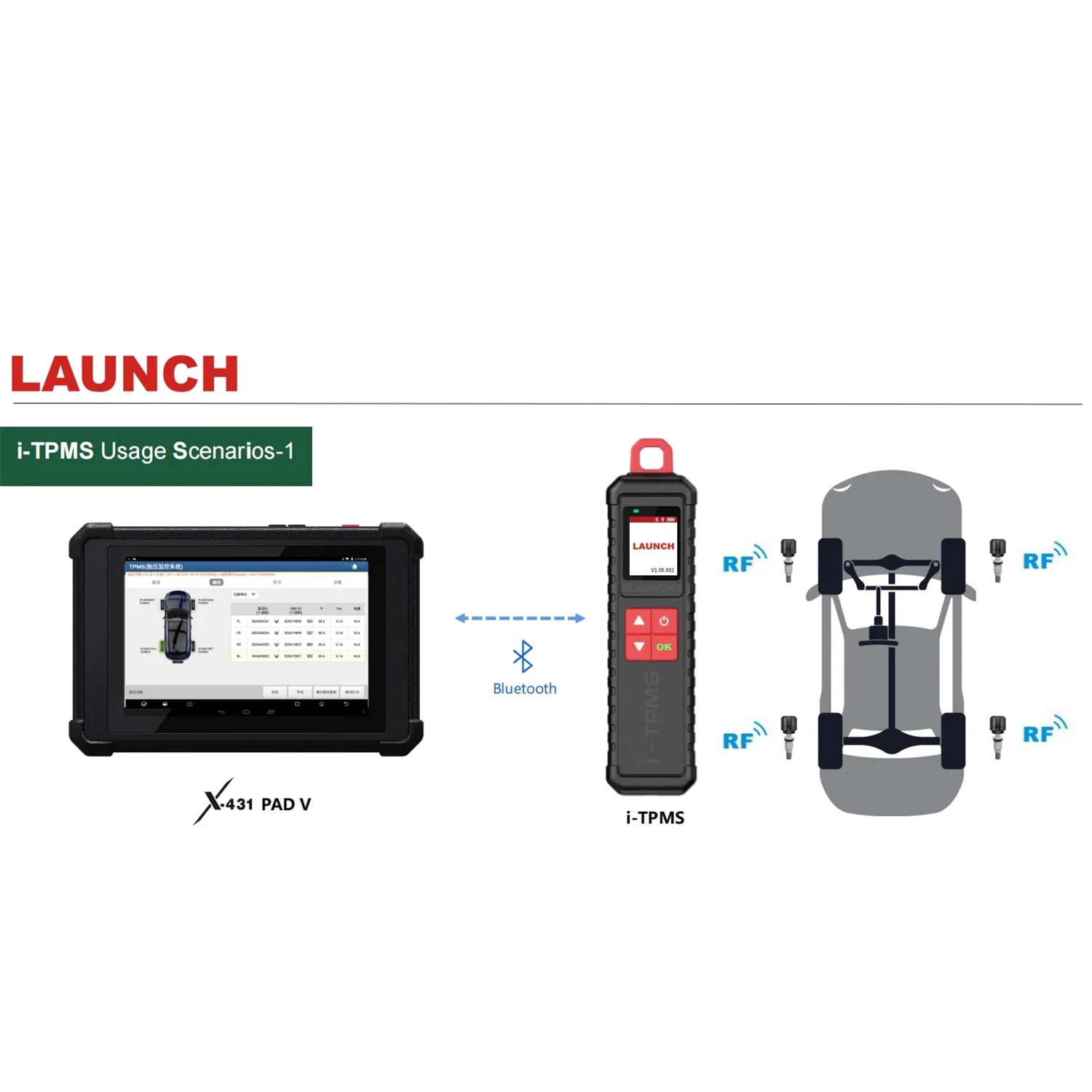 Launch i-TPMS Handheld TPMS Service Tool Upgrade TSGUN work with X-431 Scanner or the i-TPMS APP Supports All 315/433MHz Sensors