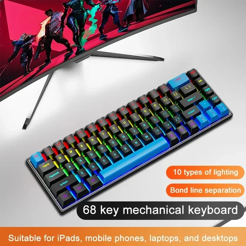 

K68 Wired Mechanical Keyboard 10Kinds of Colorful Lighting Gaming and Office For Microsoft Windows and Apple IOS System