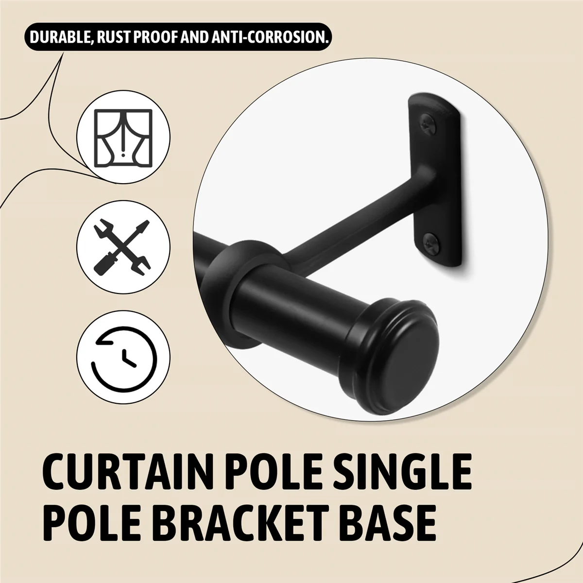 Staffe durevoli per aste per tende montate a soffitto, staffa da soffitto resistente per supporti per aste per tende da 1 pollice (set di 2, nero)