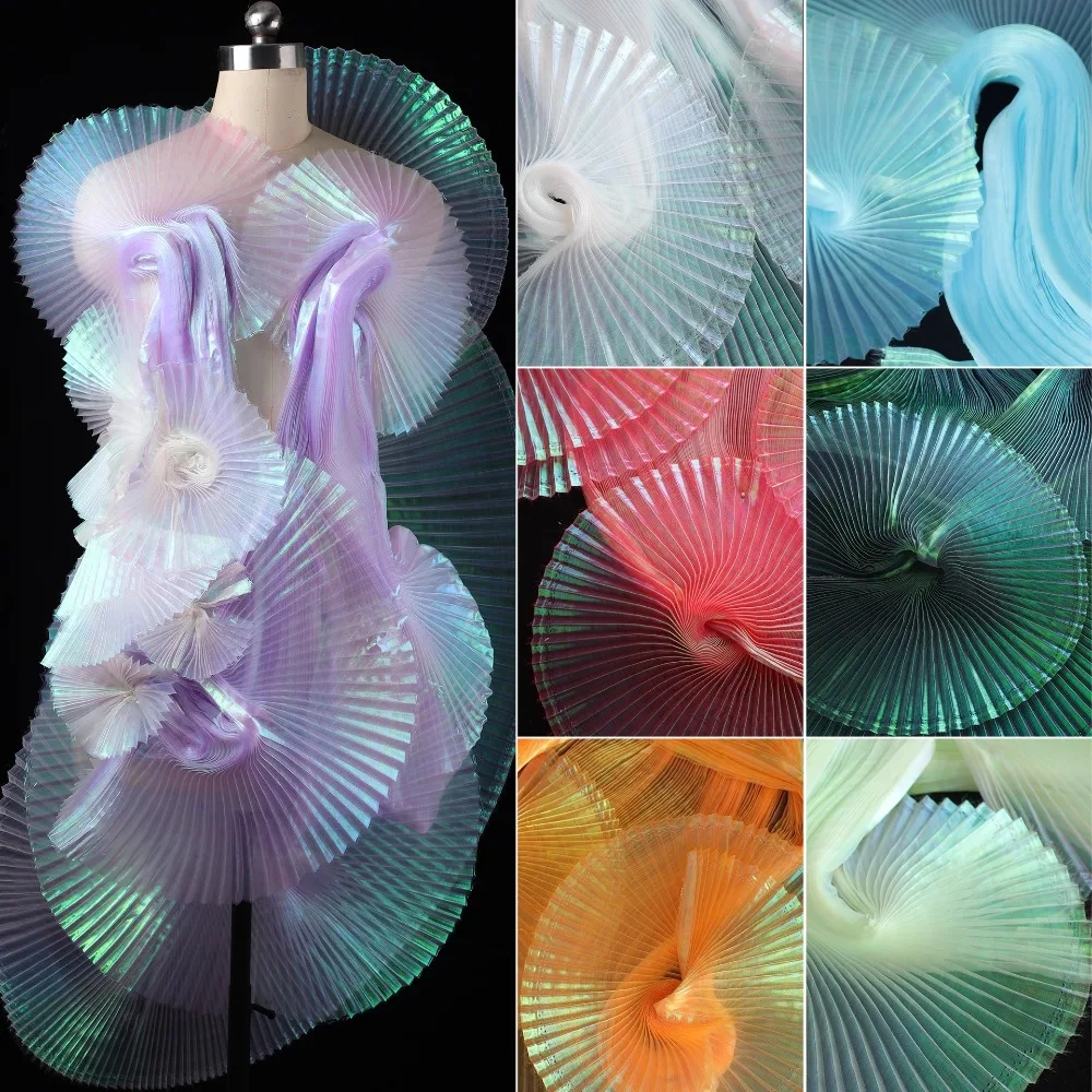 

Iridescent Accordion Pleated Tulle Fabric | Reflective Laser Sheer for Wedding Dress, Stage Backdrop & Costume