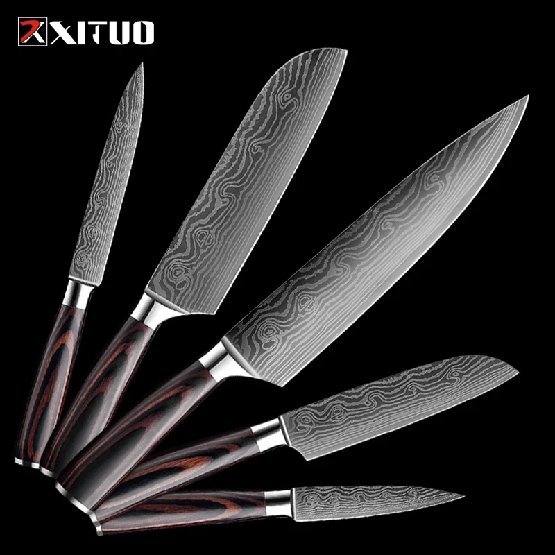 XITUO Pro Kitchen Knives Set Chef Knife High Carbon Stainless Steel Santoku Knife Cleaver Utility Slicing Knife Cooking Tool