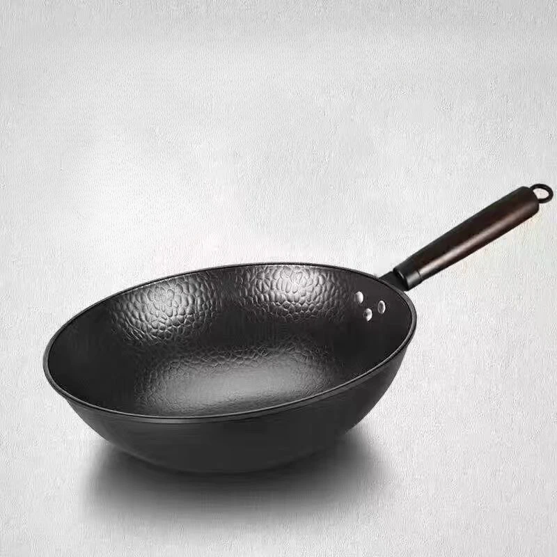 

Вок из кованого железа ручной работы, железная сковорода с антипригарным покрытием, подходит для индукционной плиты и газовой плиты, сковорода с плоским дном, WoZhi