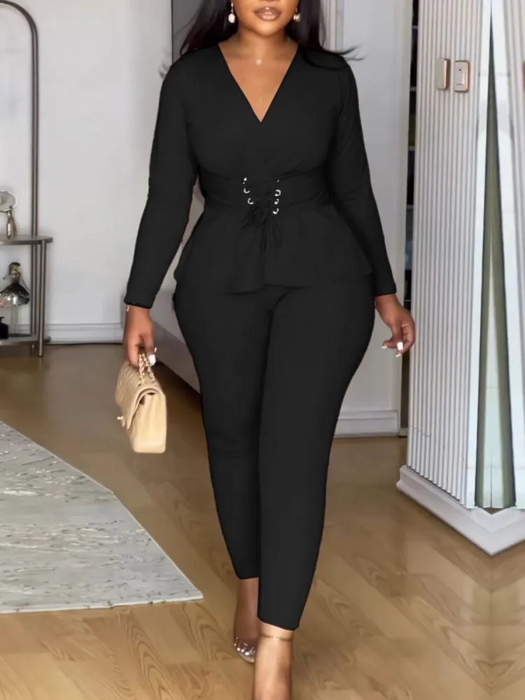 2 Piece Women Sets 2025 New Arrival Spring Aummer Matching Sets Black Two Pieces Sets Tops And Pants Suits Outfits Clothing