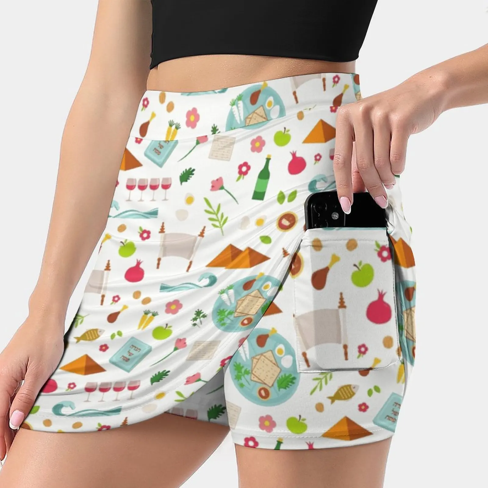 

Jewish Holiday Of Passover Women Tennis Skirts Golf Badminton Pantskirt Sports Phone Pocket Skort Passover Matzah Passover