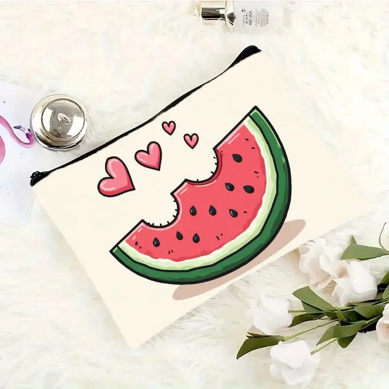 1 Piece Cute Watermelon and Heart-Shaped Makeup Bag - Multifunctional Zipper Pouch for Women, Perfect Travel Zipper Storage Bag, Fun Birthday Gift