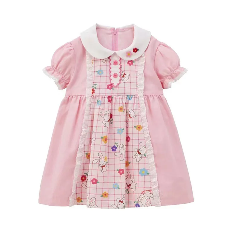 Princess Dress Summer New Girl Cartoon Bunny Flower Print Doll Collar Dress