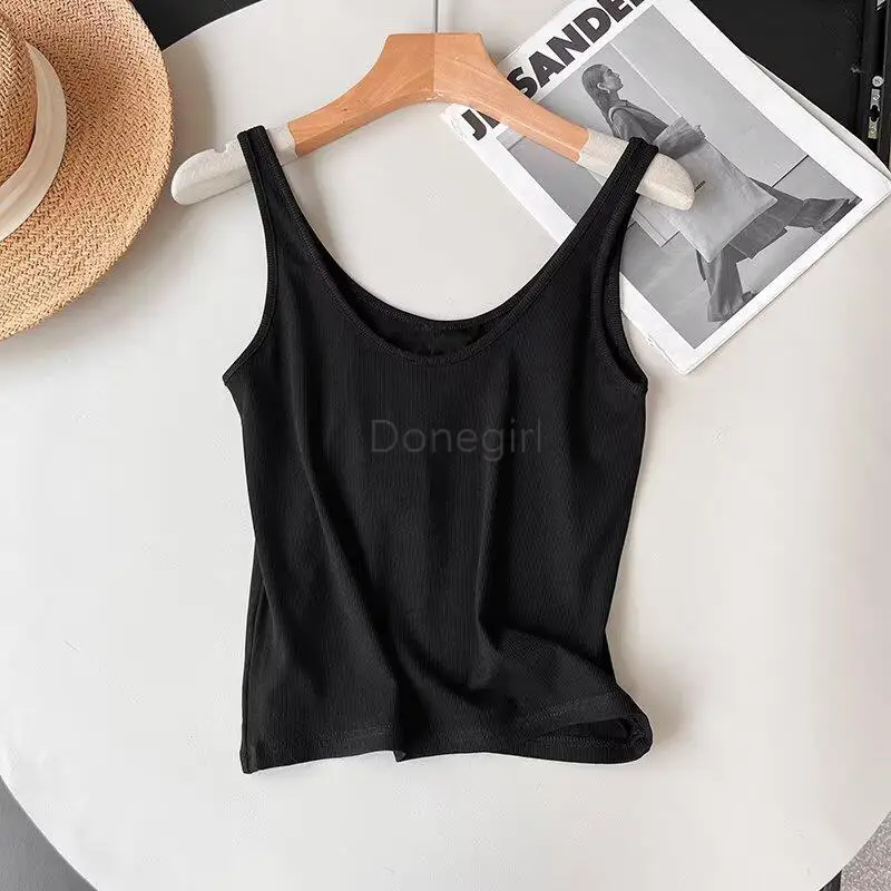 Donegirl 2024 Summer New Women Fashion U-neck Ribbing Sleeveless Vest Sling Basic Slim Casual Versatile Tank Tops Female Chic