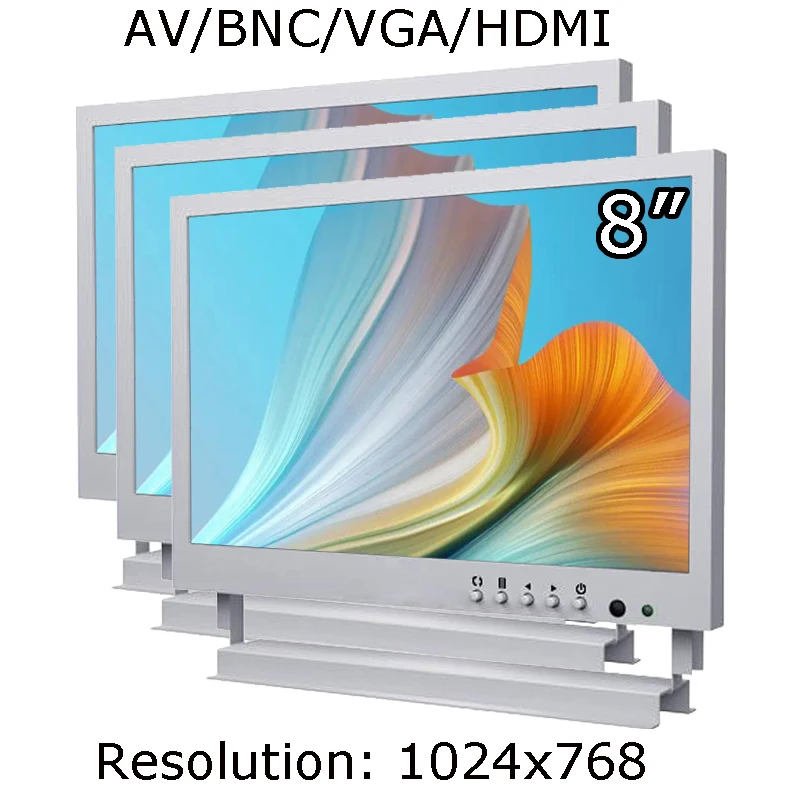 

Desktop Small 8 Inch White Color USB Touch Screen Computer Monitor With Resolution 1024x768 AV BNC VGA HDMI Interface