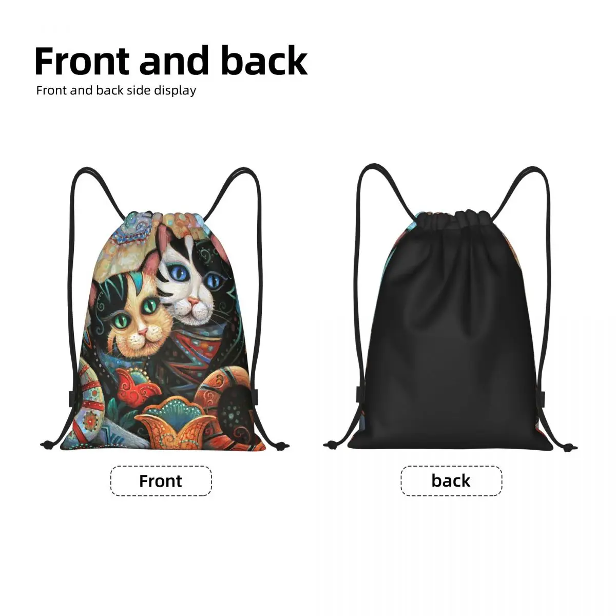 Custom Cat Painting Gustav Klimt Art Drawstring Backpack Bags Women Men Lightweight Gym Sports Sackpack Sacks for Shopping