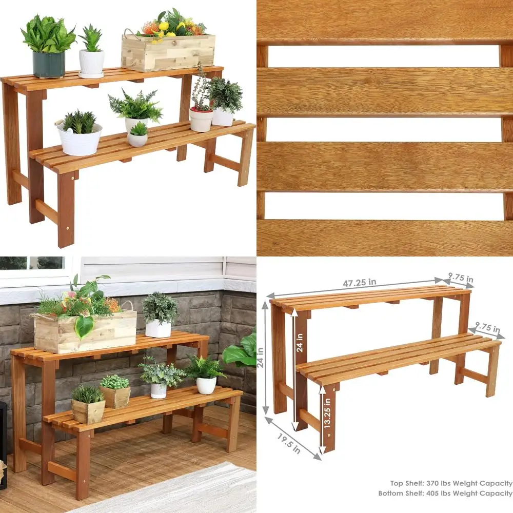 

Two-Level Meranti Wood Outdoor Indoor Plant Stand with Teak Oil Finish, 24-Inch