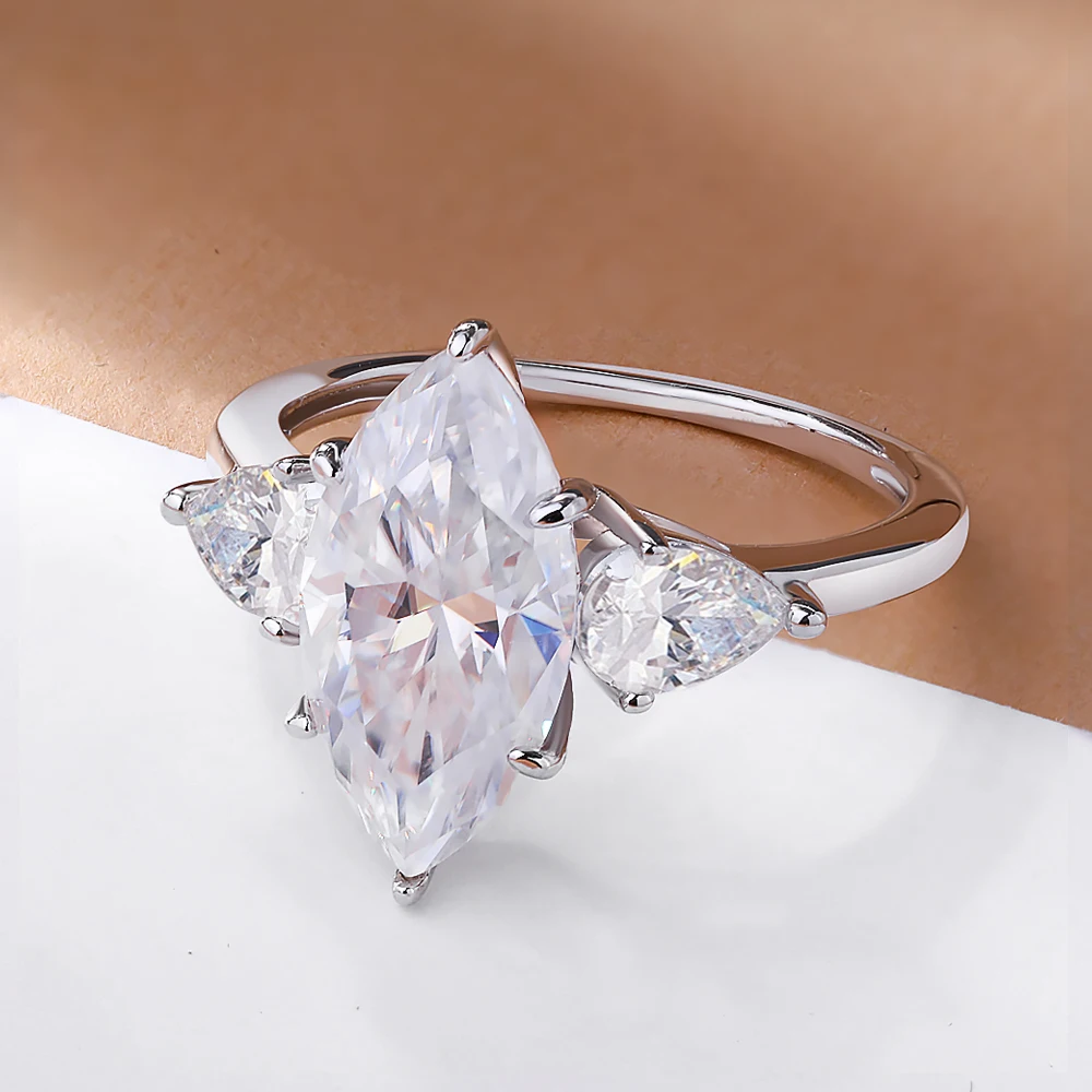 3 Carat Marquise Cut Moissanite Engagement Ring for Women S925 Sterling Silver AU750 Plated Pass Diamond Test Wedding Band GRA