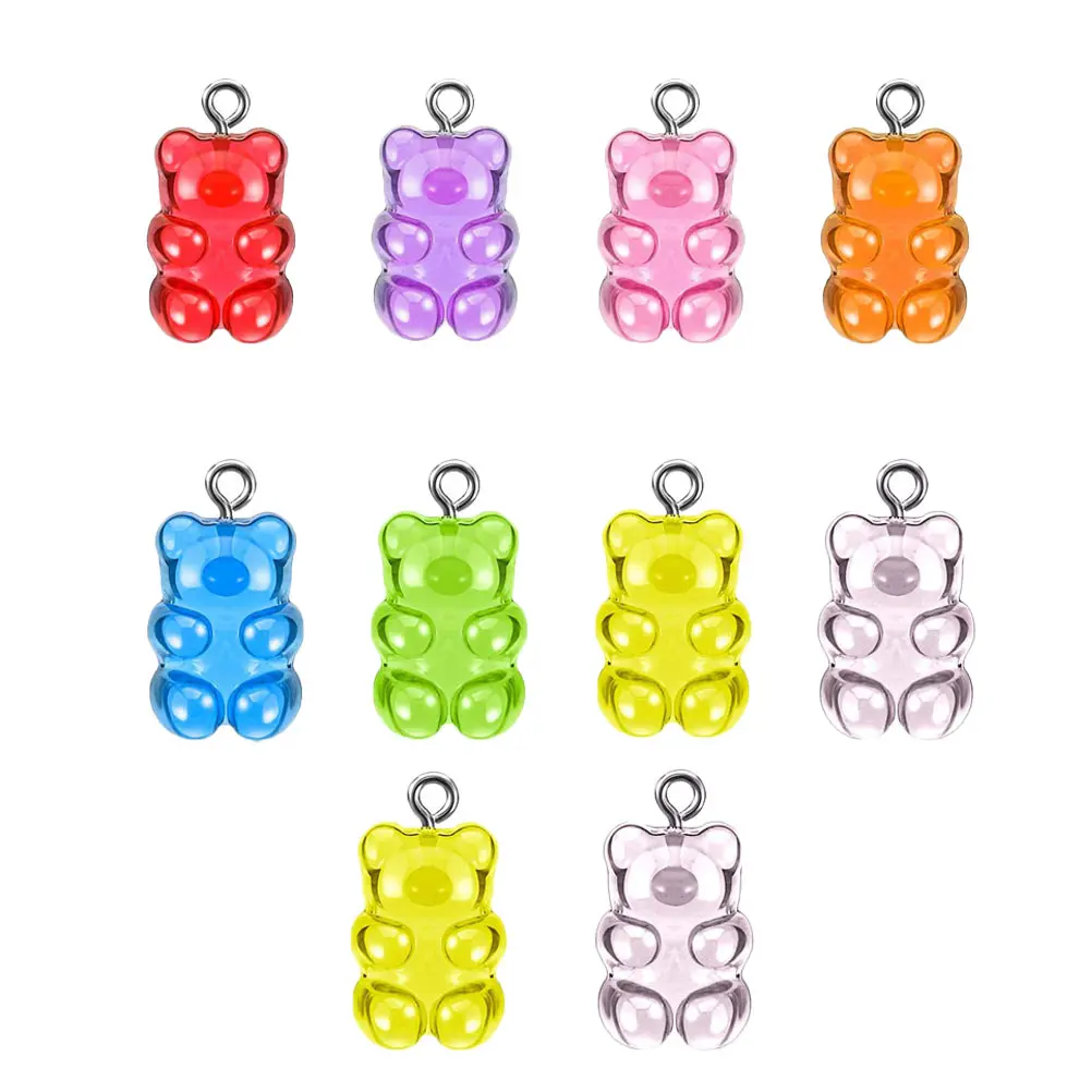 

20pcs Candy Colored Bear Shaped Resin Pendant Charm Earrings Necklace DIY Jewelry Accessory Bracelet Decor Gifts