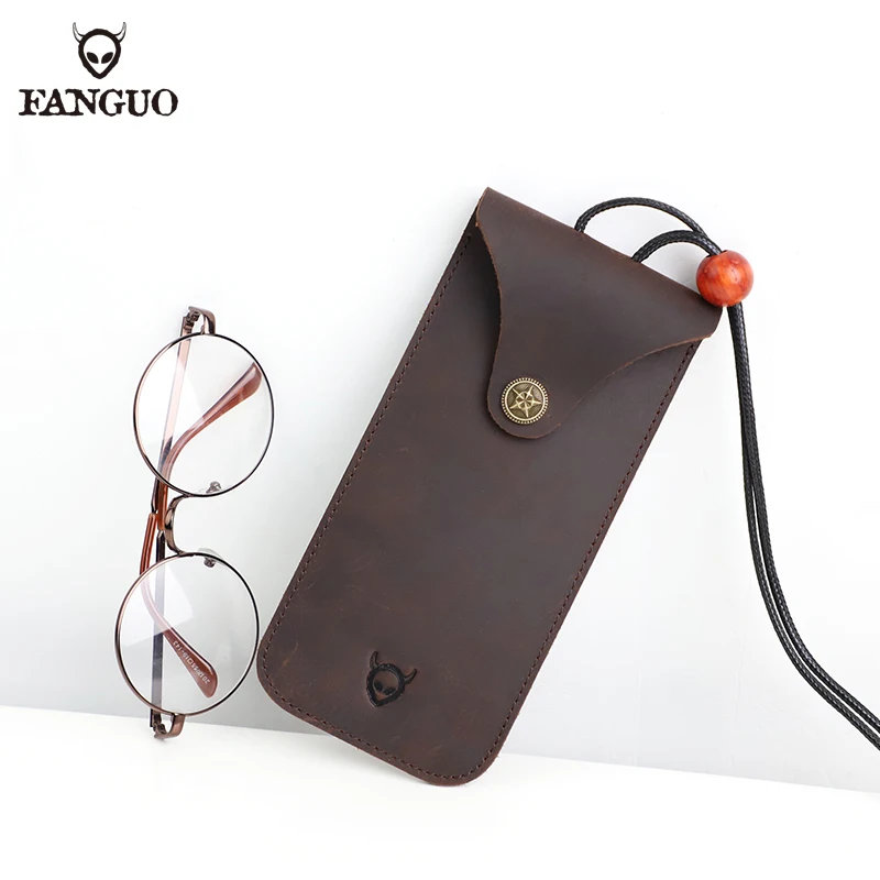 Retro Genuine Leather Glasses Holder Bag Handmade Cowhide Sunglasses Cover Box Protective Eyeglasses Pouch Eyewear Accessories