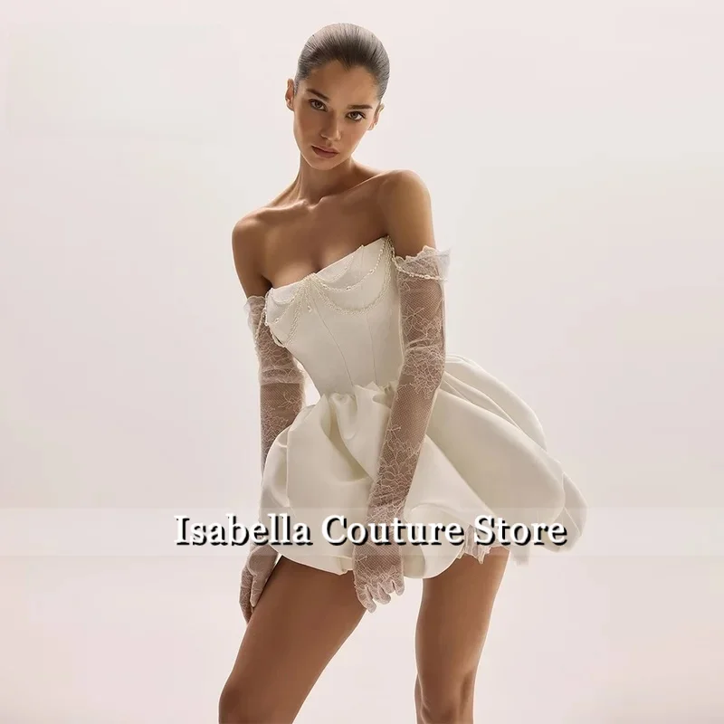 2026 Elegant Off the Shoulder Short Wedding Dresses Customized Beading A-line Pleat Sleeveless Mini Vestidos Novias Boda