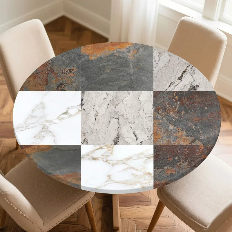 60/70/80/90/100/120cm Diameter Round Table Cover Waterproof Oil-Proof Elastic Tablecloth for Kitchen Wedding Party Home Decor