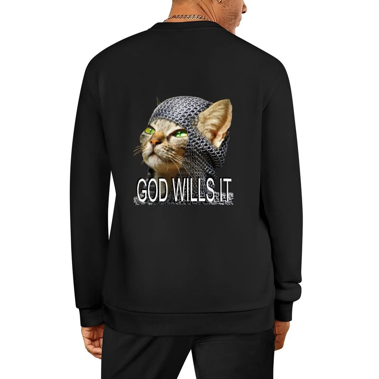 

God wills it - Kitty Cat Crusader Pullover autumn clothes for men korean clothes men's clothing sweatshirts for men