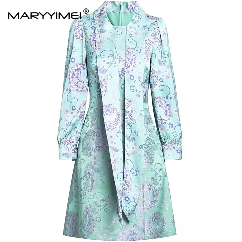 

MARYYIMEI Autumn Winter Women's Dress Scarf Collar Lantern Sleeved Pretty Slim-Fit Hip Wrap High Waiste Elegant Dress