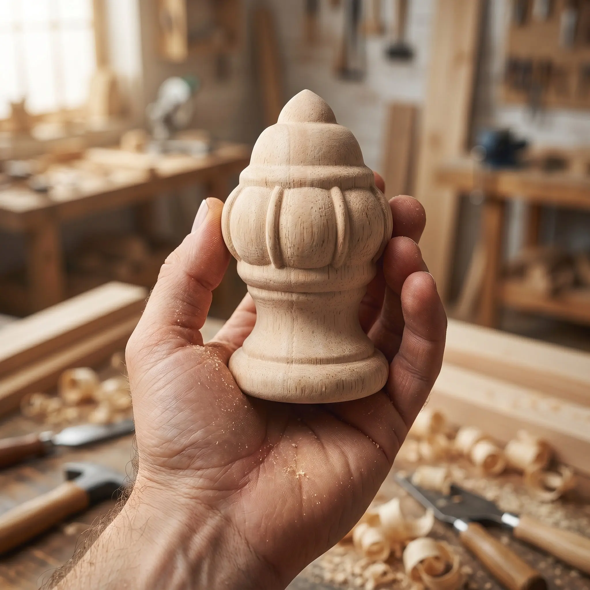 Unfinished Carved Wood Staircase Finial Bedpost End Cap Decorative Wood Post Toppers 4x2 DIY Furniture Railing Banister Finials