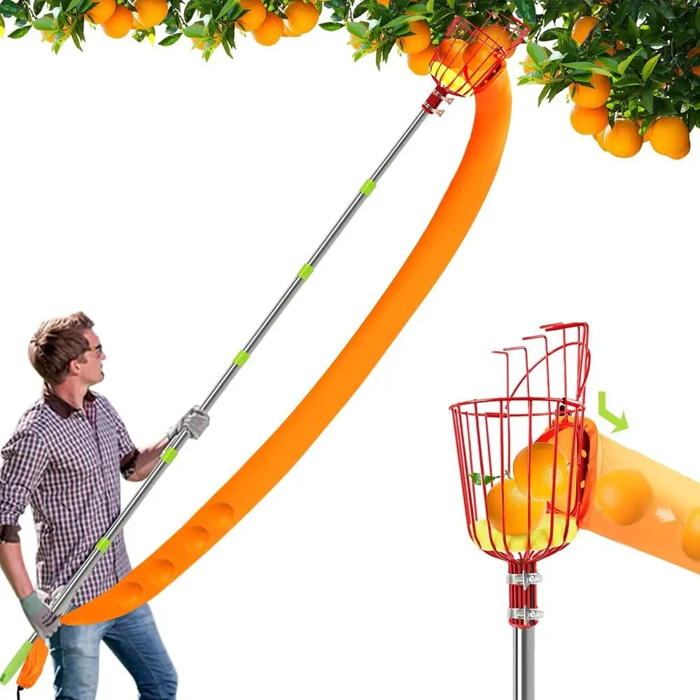 

UQM 12.8T ruit Picker Pole with Basket Harvest Bag, 40-154 Inch Adjustable Length Picker Pole with Basket, Portable ruit Picker