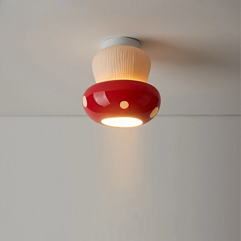 

Nordic Iron Base Ceiling Lights Black/red Ceramics Mushroom Lampshade Moden Living Room Bedroom Restaurant Kitchen Hanging Lamps