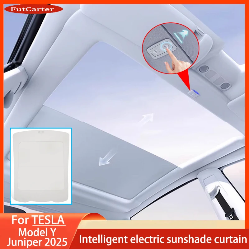 

Для Tesla ModelY Juniper2025 + панорамный электрический солнцезащитный козырек, встроенный козырек на крышу автомобиля, выдвижной солнцезащитный козырек, аксессуары для интерьера