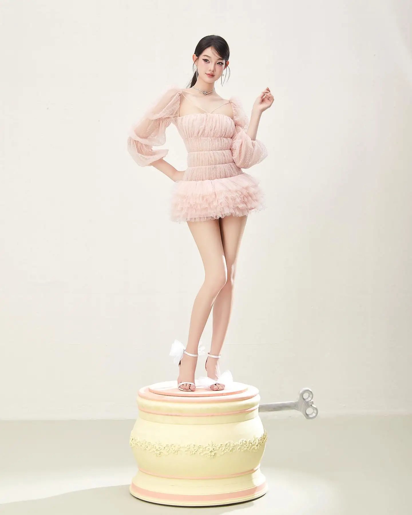 Women’s Blush Pink Mini Dress with Puffy Sleeves Off‑Shoulder Polka Dot Tulle Romantic Summer Party Dress Girls Homecoming Dress