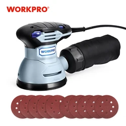 WORKPRO-Lixadeira Elétrica para Polimento de Carros, 125mm, 300W Power Orbital Sander, Máquina de Acabamento, Ferramenta Elétrica Moedor com Lixa 10Pcs