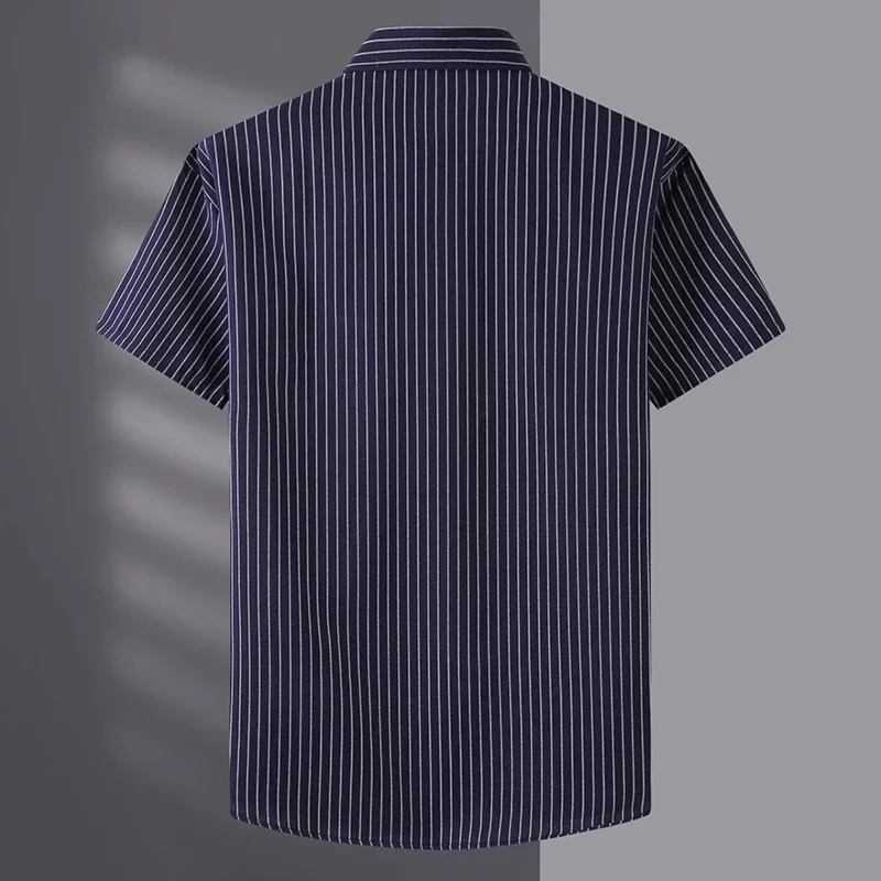 Men's Plus Size Striped Shirts 60KG-175KG Short Sleeves Tees Oversized Loose Shirt Male Business Shirt Big Tops Summer Clothing