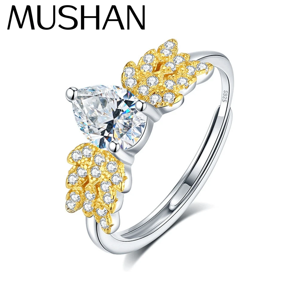 

MuShan Luxury Jewelry 925 Sterling Silver Ring VVS Moissanite Party Ring Ladies 18K Real Gold Plated MST Patent GRA Rings