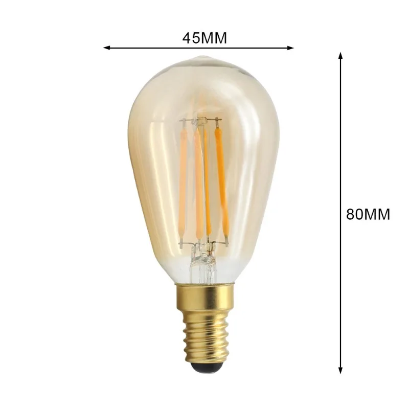 Lámpara de filamento LED ST45, Bombilla Edison antigua, fuente de luz de cristal, oro, 220V, 4W, E14, Boca de tornillo pequeña