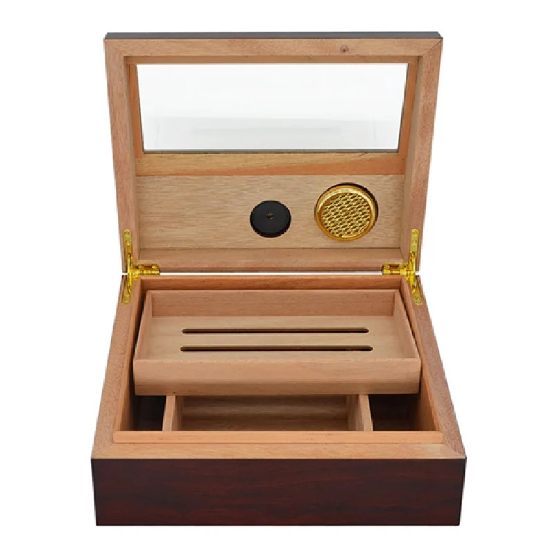 Cigar Humidor Cedar Wood Storage Box Moisturizing With Glass Window Portable Travel Classic Mirror Design Purple Wooden﻿